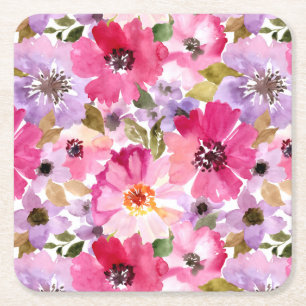 Dessous De Verre Carré Motif floral d'aquarelle d'été