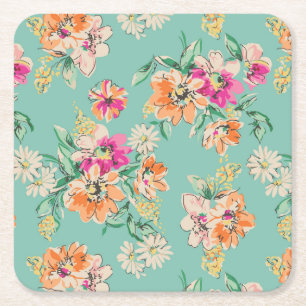 Dessous De Verre Carré Motif floral de croquis lumineux