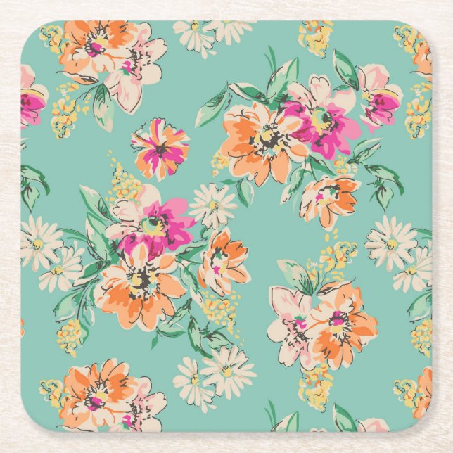 Dessous De Verre Carré Motif floral de croquis lumineux (Devant)