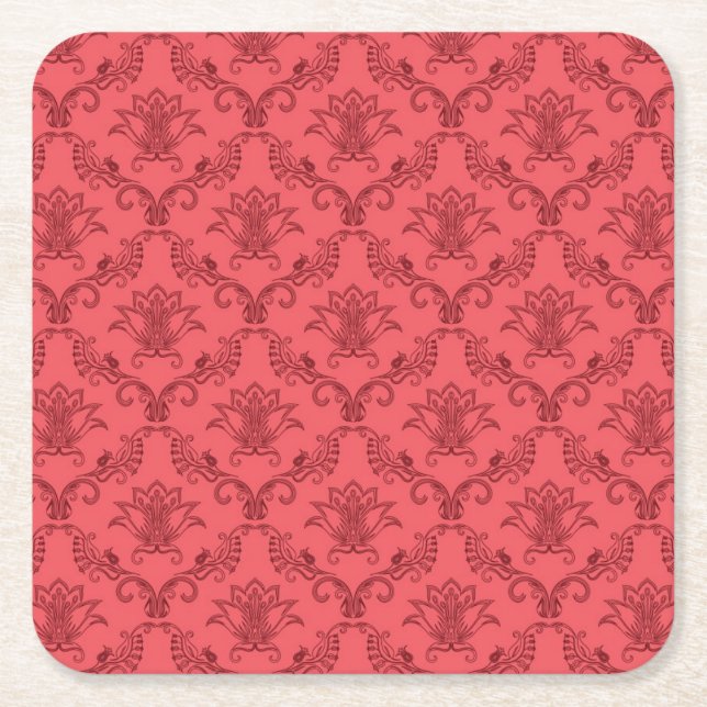 Dessous De Verre Carré Motif floral de damassé (Devant)