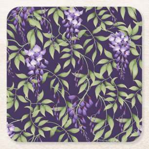 Dessous De Verre Carré Motif floral de feuilles vertes et de glycines