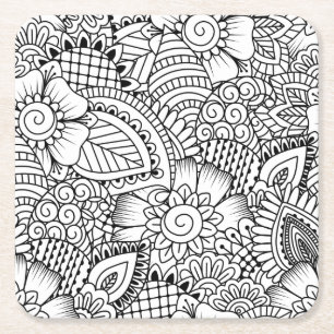 Dessous De Verre Carré Motif floral de griffonnage