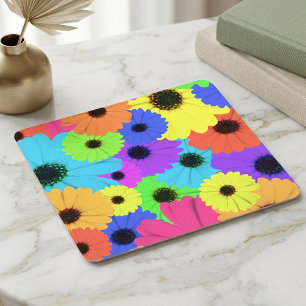 Dessous De Verre Carré Motif floral de marguerite psychédélique coloré