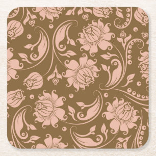 Dessous De Verre Carré Motif floral de rose et de brun