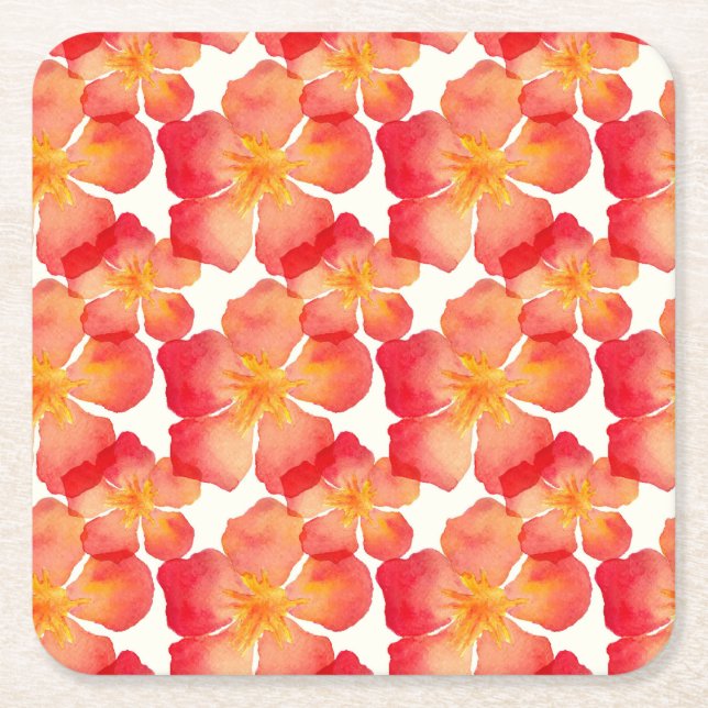 Dessous De Verre Carré Motif floral d'oléandre orange (Devant)