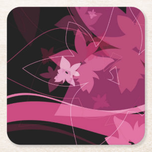 Dessous De Verre Carré Motif floral magenta