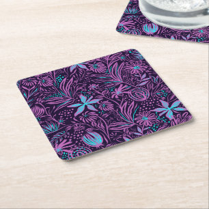 Dessous De Verre Carré Motif floral néon violet moderne