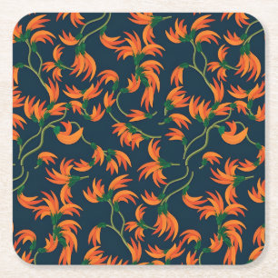 Dessous De Verre Carré Motif floral orange fluide