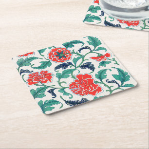 Dessous De Verre Carré Motif floral rouge et vert