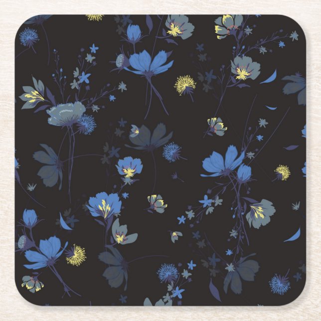 Dessous De Verre Carré Motif floral soufflé par vent (Devant)