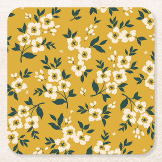 Dessous De Verre Carré motif floral vintage, petites fleurs blanches.