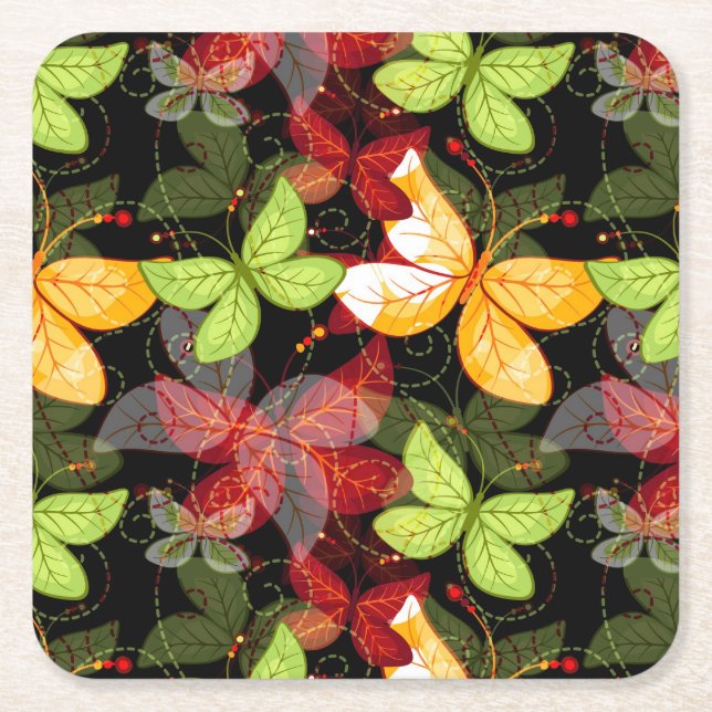 Dessous De Verre Carré Motif foncé d'automne (Devant)