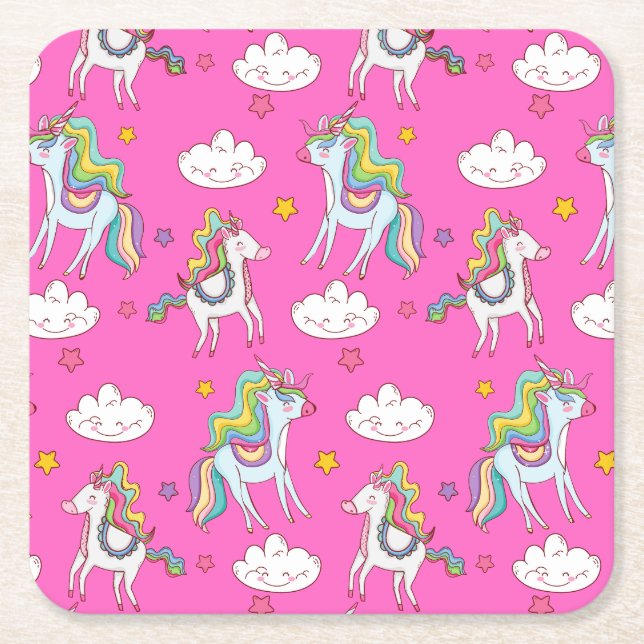 Dessous De Verre Carré Motif Funny Unicorn mignonne (Devant)