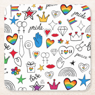 Dessous De Verre Carré Motif Gay pride Doodle