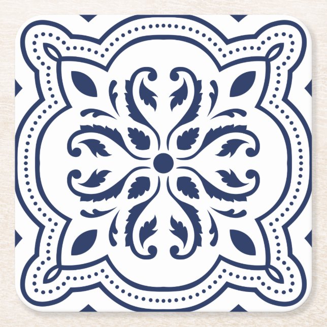 Dessous De Verre Carré Motif géométrique bleu marocain (Devant)