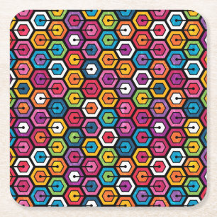 Dessous De Verre Carré motif géométrique coloré avec hexagones