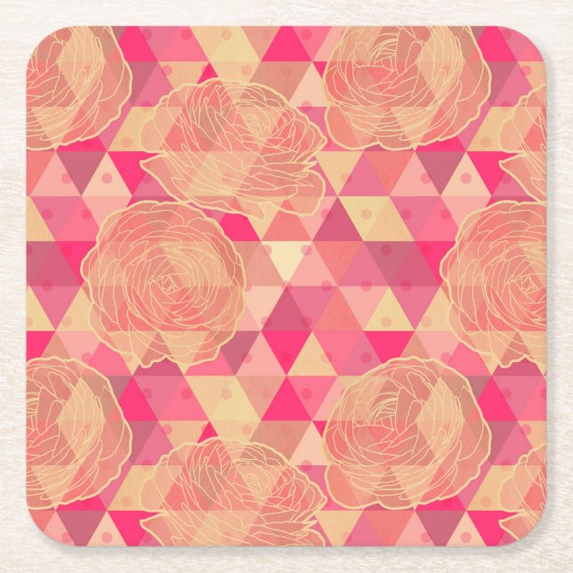 Dessous De Verre Carré Motif géométrique de fleur (Devant)