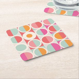 Dessous De Verre Carré Motif géométrique rose orange
