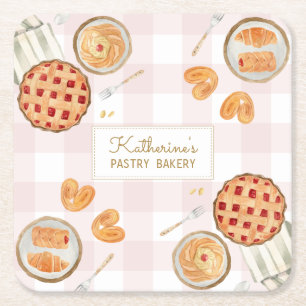 Dessous De Verre Carré Motif Gingham Pâtisseries Aquarelle Boulangerie