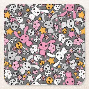 Dessous De Verre Carré motif gris de kawaii