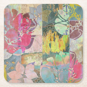 Dessous De Verre Carré Motif grunge floral d'art