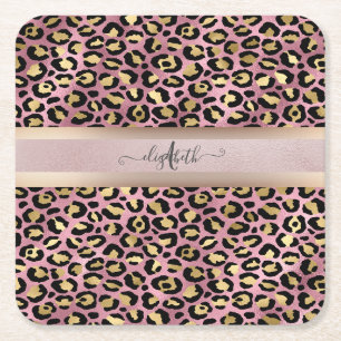 Dessous De Verre Carré Motif léopard Monogramme Or rose Noir