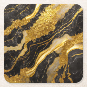 Dessous De Verre Carré Motif Marbre Noir avec Or