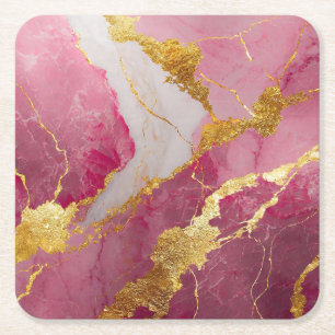 Dessous De Verre Carré Motif marbre rose avec or