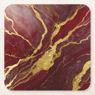 Dessous De Verre Carré Motif Marbre Rouge avec Or