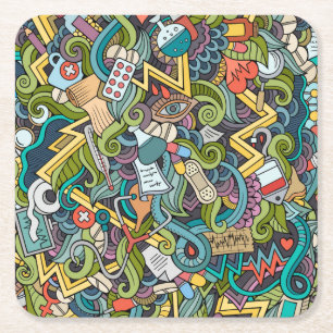 Dessous De Verre Carré Motif Médicale d'icône d'art abstrait
