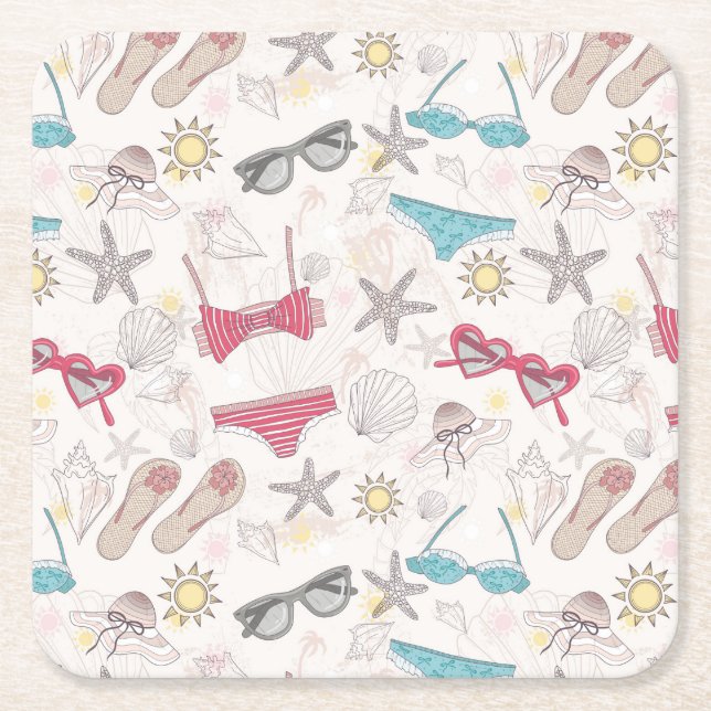 Dessous De Verre Carré Motif mignon d'abrégé sur été (Devant)