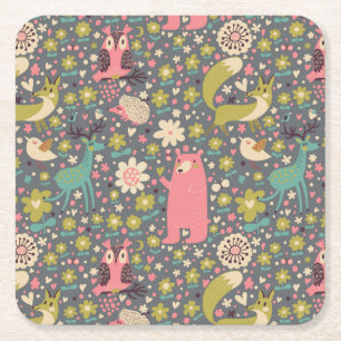 Dessous De Verre Carré Motif mignon d'animaux de forêt