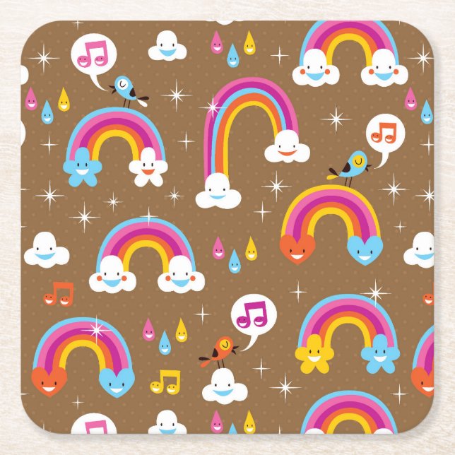 Dessous De Verre Carré motif mignon d'arcs-en-ciel (Devant)