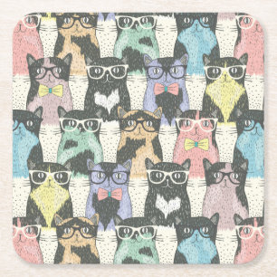 Dessous De Verre Carré Motif mignon de chats de hippie