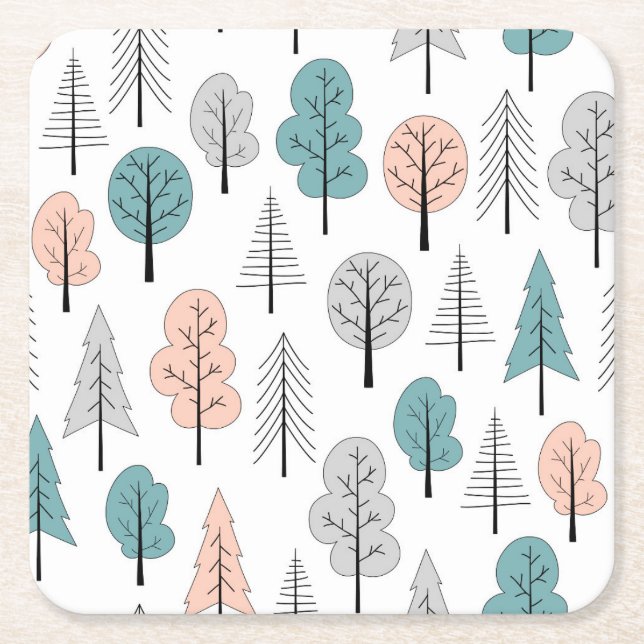 Dessous De Verre Carré Motif mignon de forêt de griffonnage (Devant)