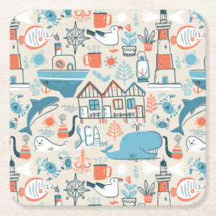 Dessous De Verre Carré Motif mignon de griffonnage de la Mer du Nord