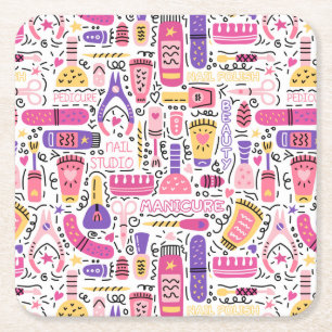 Dessous De Verre Carré Motif mignon de manucure de griffonnage