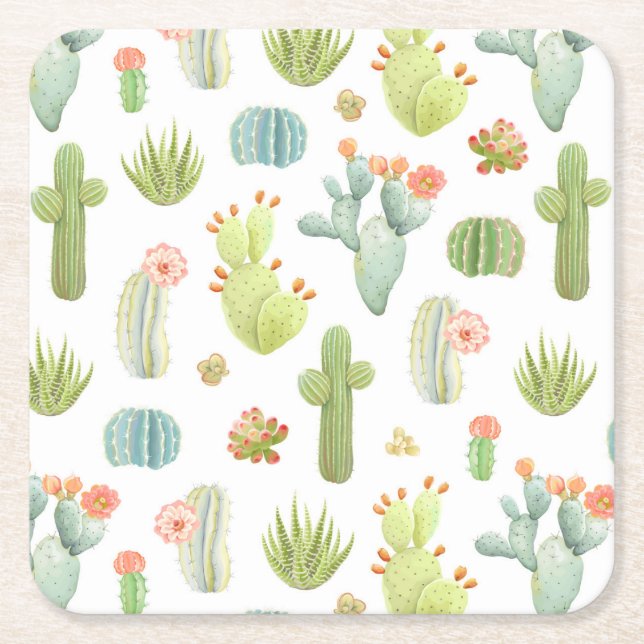 Dessous De Verre Carré Motif mignon de position de cactus (Devant)