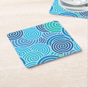 Dessous De Verre Carré Motif moderne à spirale bleue