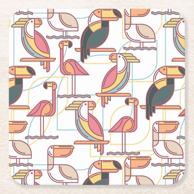 Dessous De Verre Carré Motif moderne avec les oiseaux tropicaux (Devant)