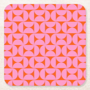 Dessous De Verre Carré Motif moderne rose Et orange Du Milieu Du Siècle