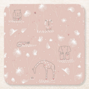 Dessous De Verre Carré motif montrant les animaux mignons de jungle de