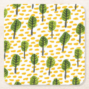 Dessous De Verre Carré Motif Naïve Green Black Tree