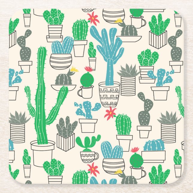 Dessous De Verre Carré Motif naturel des cactus floraux (Devant)