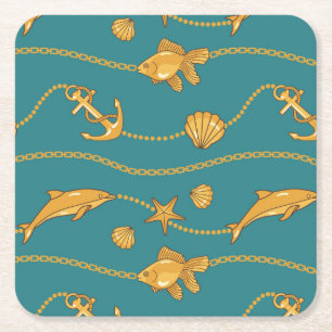 Dessous De Verre Carré Motif nautique d'or