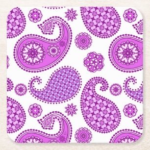 Dessous De Verre Carré Motif Paisley, violet, violet et blanc