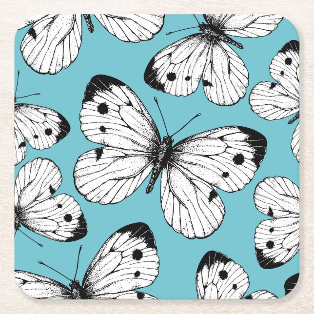 Dessous De Verre Carré Motif papillon de choux (Devant)