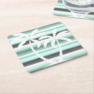 Dessous De Verre Carré Motif Pastel Mint Green Grey