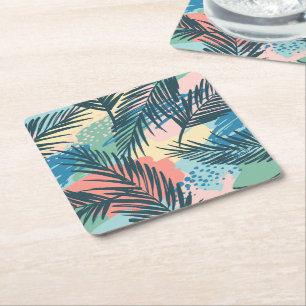Dessous De Verre Carré Motif Pastel Tropical Leaf
