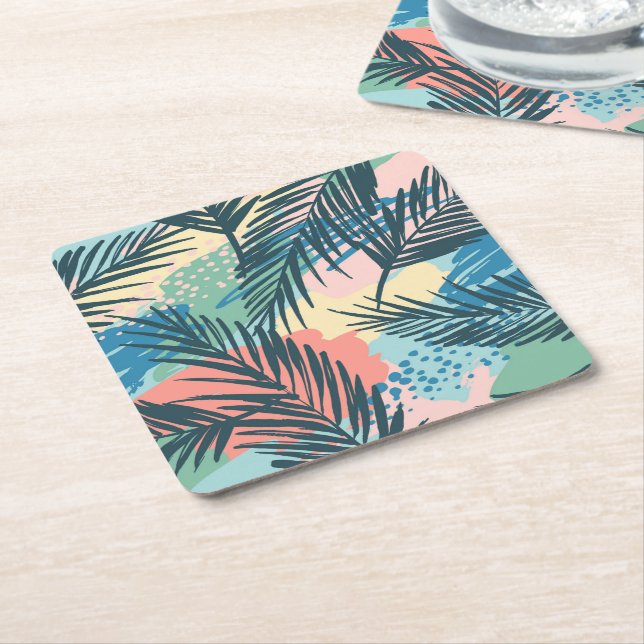 Dessous De Verre Carré Motif Pastel Tropical Leaf (Incliné)